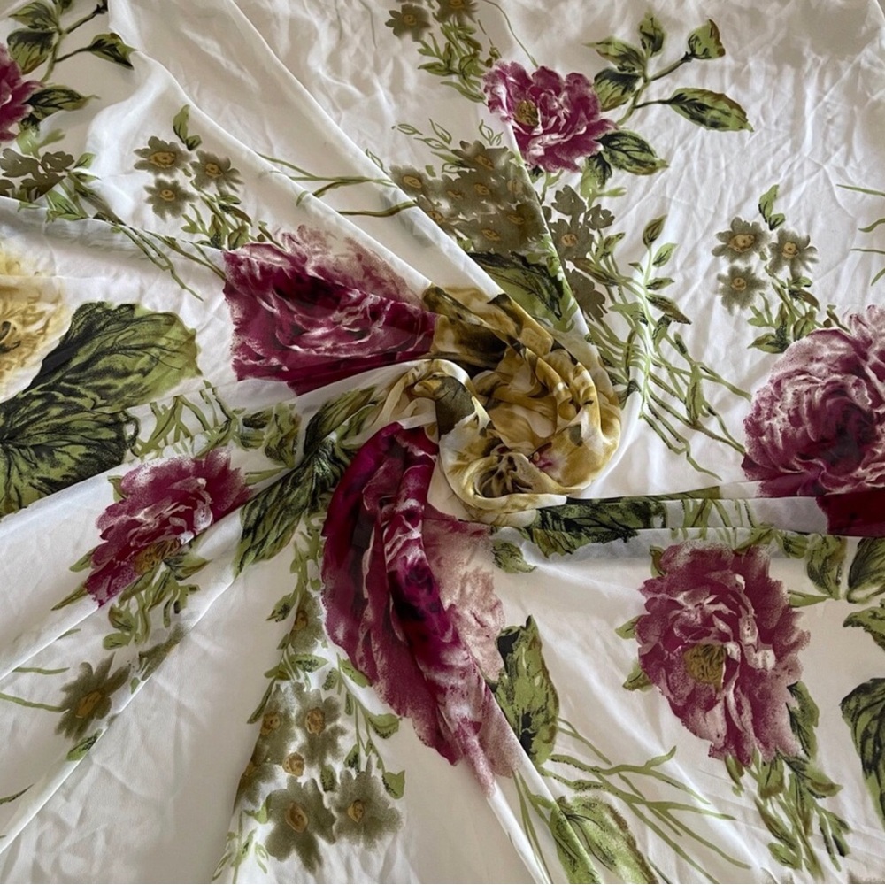 White Floral Print Multicolor Chiffon Sheer Fabric